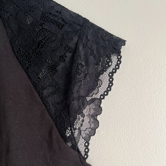 Cider Black Mock-Neck Short Lace Sleeve Tee - Picture 3 of 9